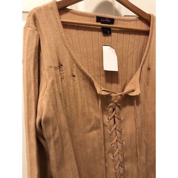 Sexy Distressed Sweater Plus 2X, Light Gold Mustard, Low Cut - Picture 12 of 16